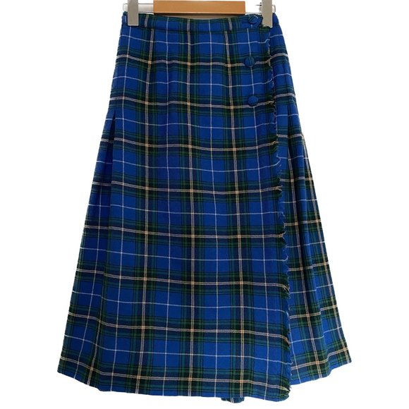 Vintage Kilt Women XS Virgin Wool Tartan Blue Green Classic Made in Canada 70s - Picture 1 of 15